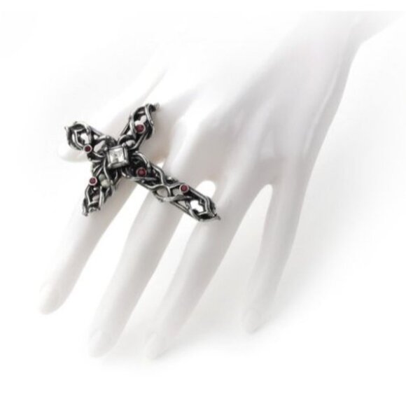Thorny Cross Handspan Ring – Alchemy Gothic Statement ✦ Swarovski Crystal ✦ Rare - Picture 1 of 3